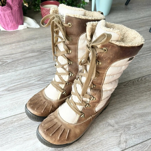 TIMBERLAND Mt. Holly Tall Lace Up Duck Boots in Taupe - Picture 2 of 16